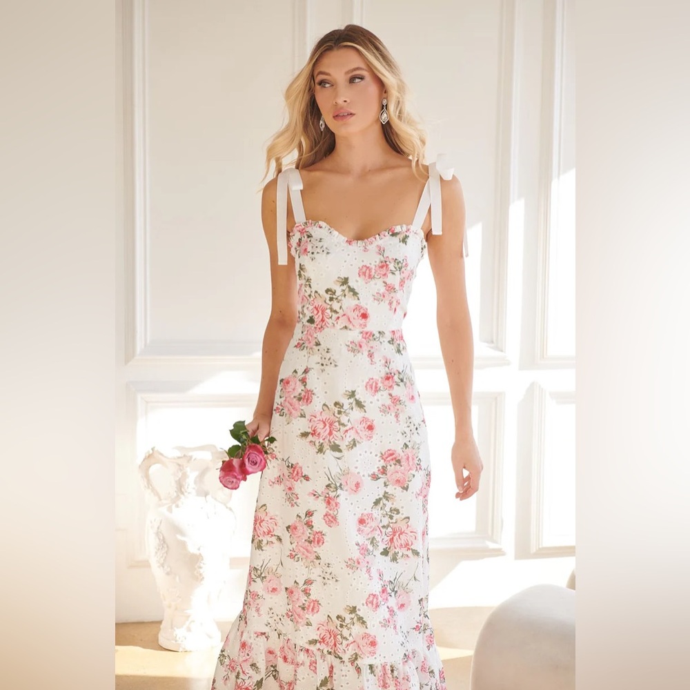 NWT Sugarlips White Cream Pink Garden Eyelet Midi Dress Tiered Sundress XL